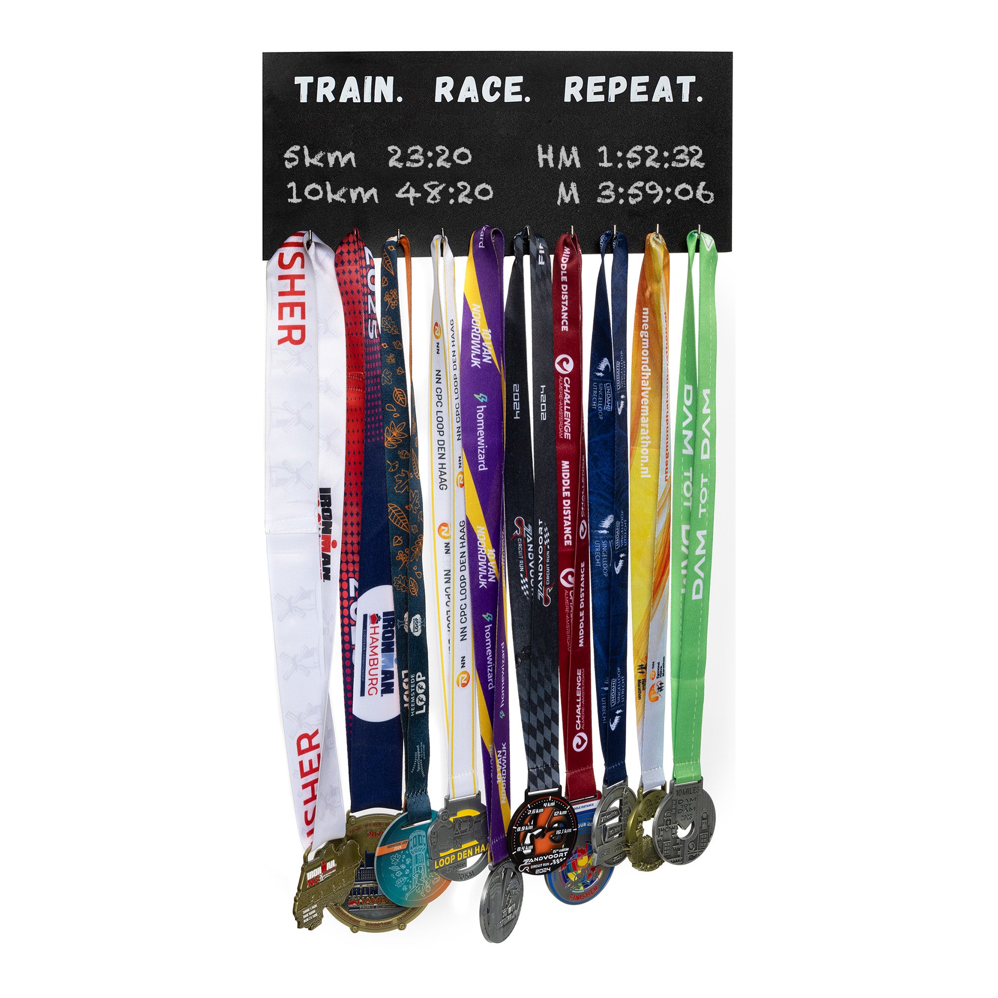 Medaillehanger - Krijtbord - 10 haken - Train. Race. Repeat